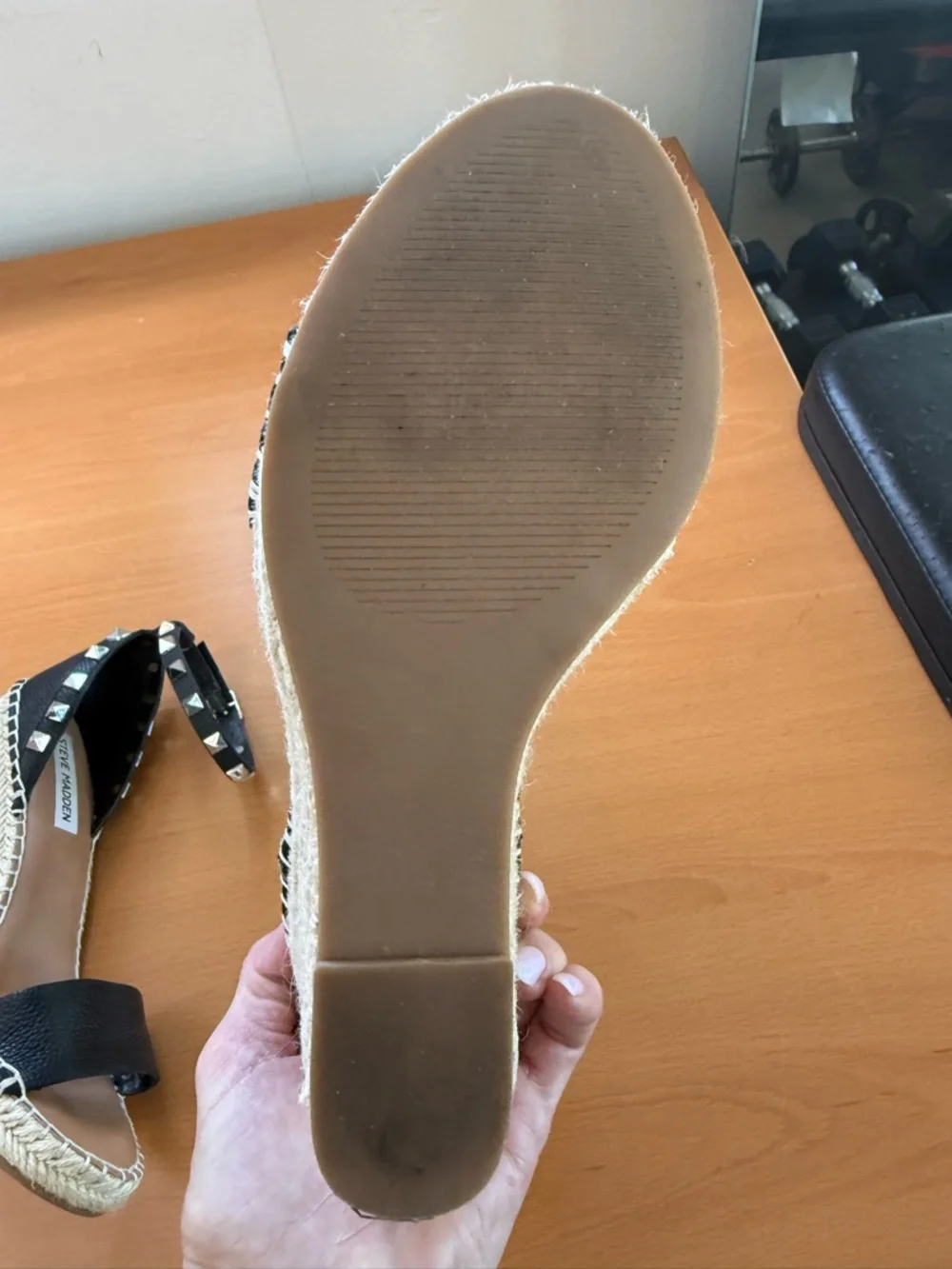 Steve Madden Black Studded Espadrille Wedge Sandals - Picture 4 of 9